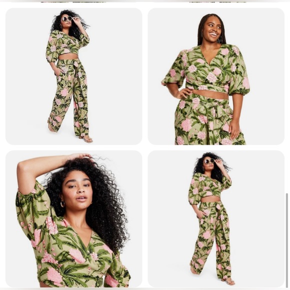 Women's Peony Print Tie Wrap Top - Agua Bendita x Target Dark Olive/Blush - Picture 3 of 6